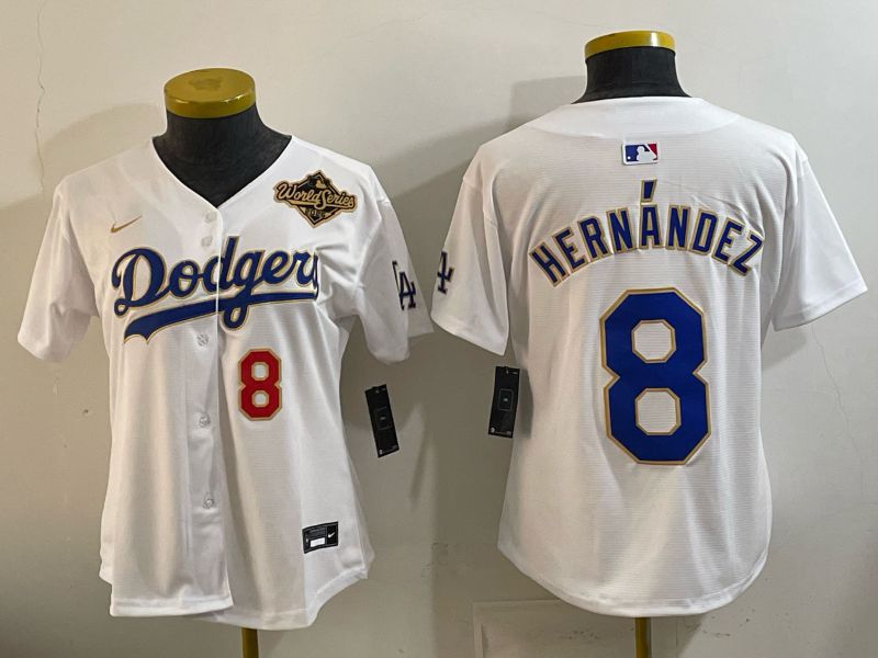 Women 2026 Los Angeles Dodgers #8 Hernandez White Gold Game Nike MLB Jersey style 03